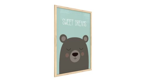 Tableau pastel ours en peluche "Sweet Dreams" 60x40cm avec cadre en bois naturel
