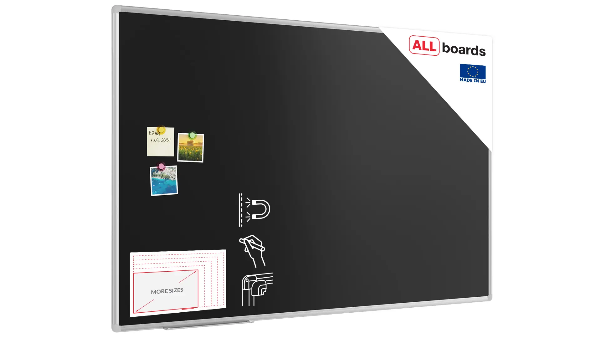 Tableau à Craie Noir Magnétique avec Cadre en Aluminium Premium EXPO 150x100cm