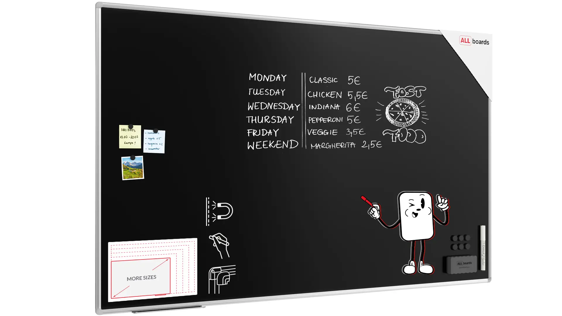Tableau à Craie Noir Magnétique avec Cadre en Aluminium Premium EXPO 200x120cm + ACCESSOIRES