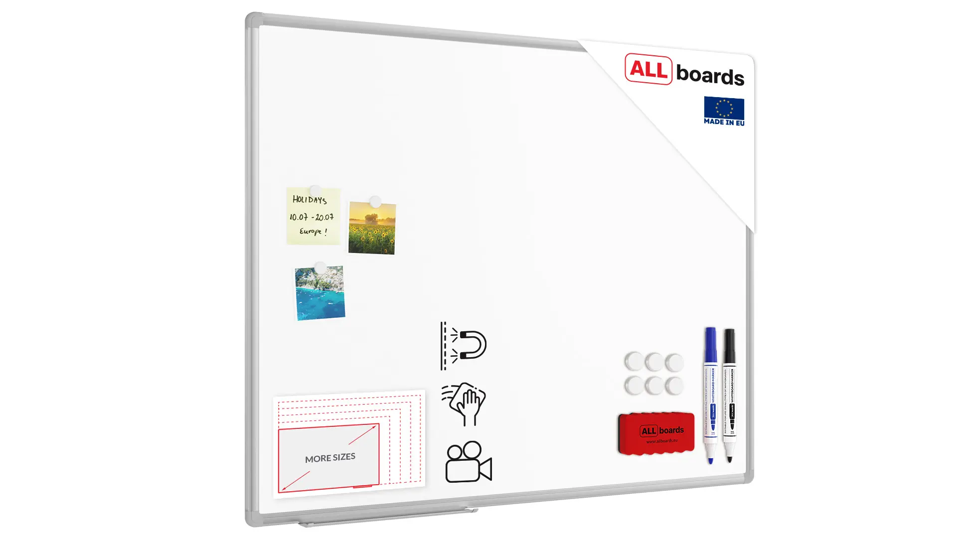 Tableau Blanc Emaillé Magnétique Effaçable à Sec avec Cadre en Aluminium 100x80cm
