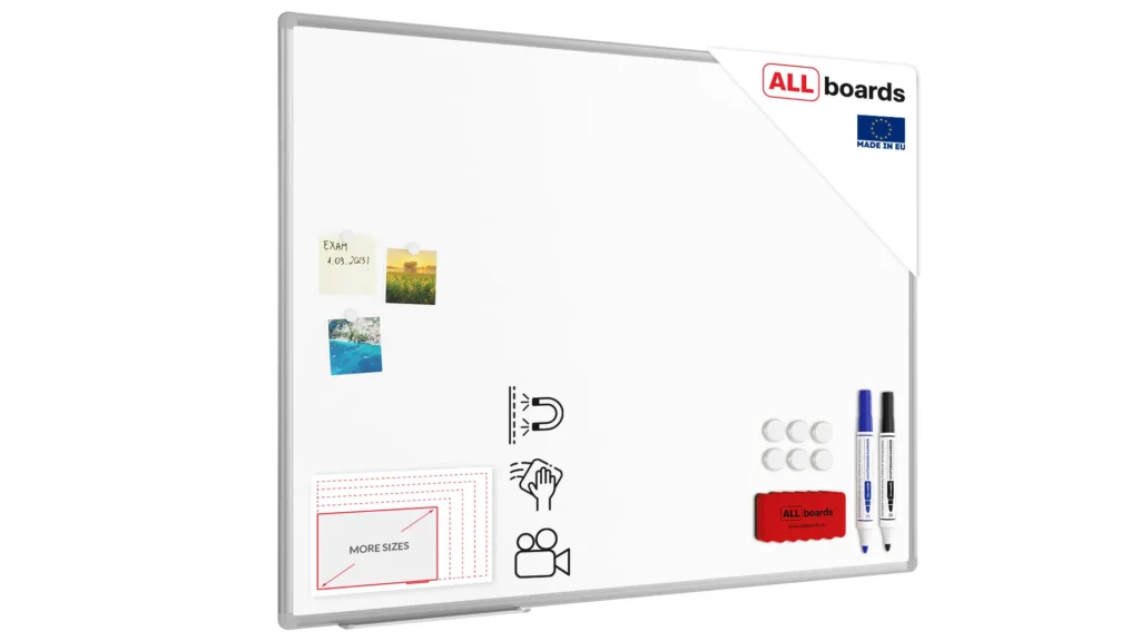 Tableau Blanc Emaillé Magnétique Effaçable à Sec avec Cadre en Aluminium 120x90cm