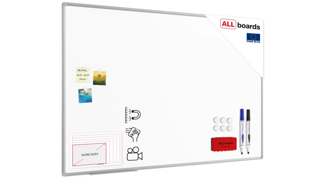 Tableau Blanc Emaillé Magnétique Effaçable à Sec avec Cadre en Aluminium 150x100cm
