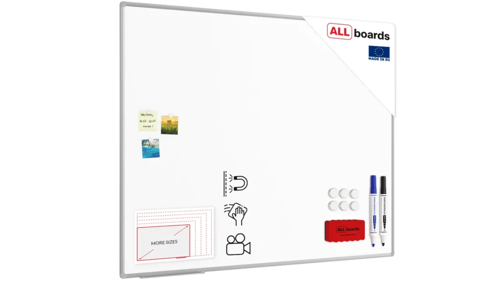 Tableau Blanc Emaillé Magnétique Effaçable à Sec avec Cadre en Aluminium 150x120 cm