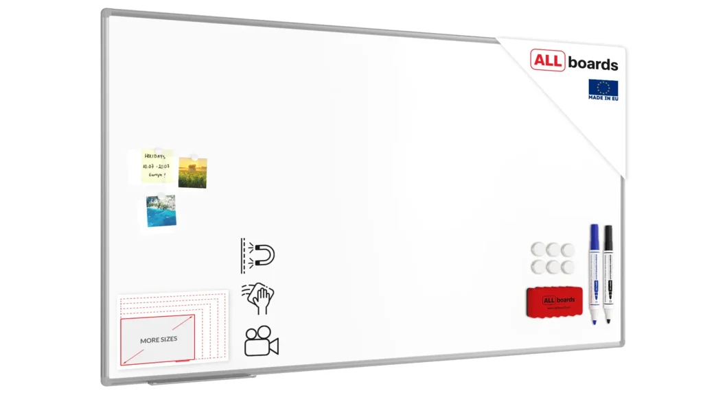 Tableau Blanc Emaillé Magnétique Effaçable à Sec avec Cadre en Aluminium 180x100cm