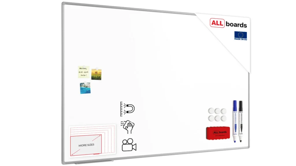 Tableau Blanc Emaillé Magnétique Effaçable à Sec avec Cadre en Aluminium 180x120cm