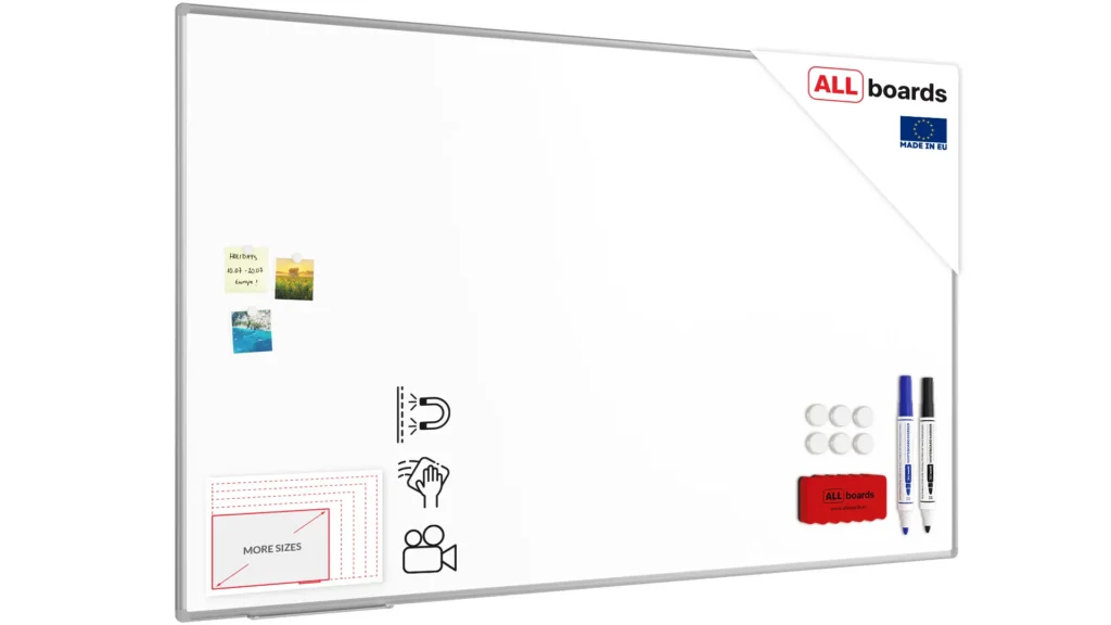 Tableau Blanc Emaillé Magnétique Effaçable à Sec avec Cadre en Aluminium 240x120 cm