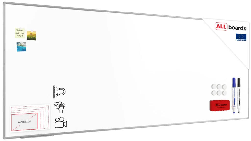 Tableau Blanc Emaillé Magnétique Effaçable à Sec avec Cadre en Aluminium 300x120 cm
