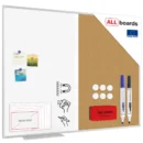 Tableau Combi 2 en 1, Blanc Magnétique Effaçable à Sec et en Liège avec Cadre en Aluminium 120x90cm