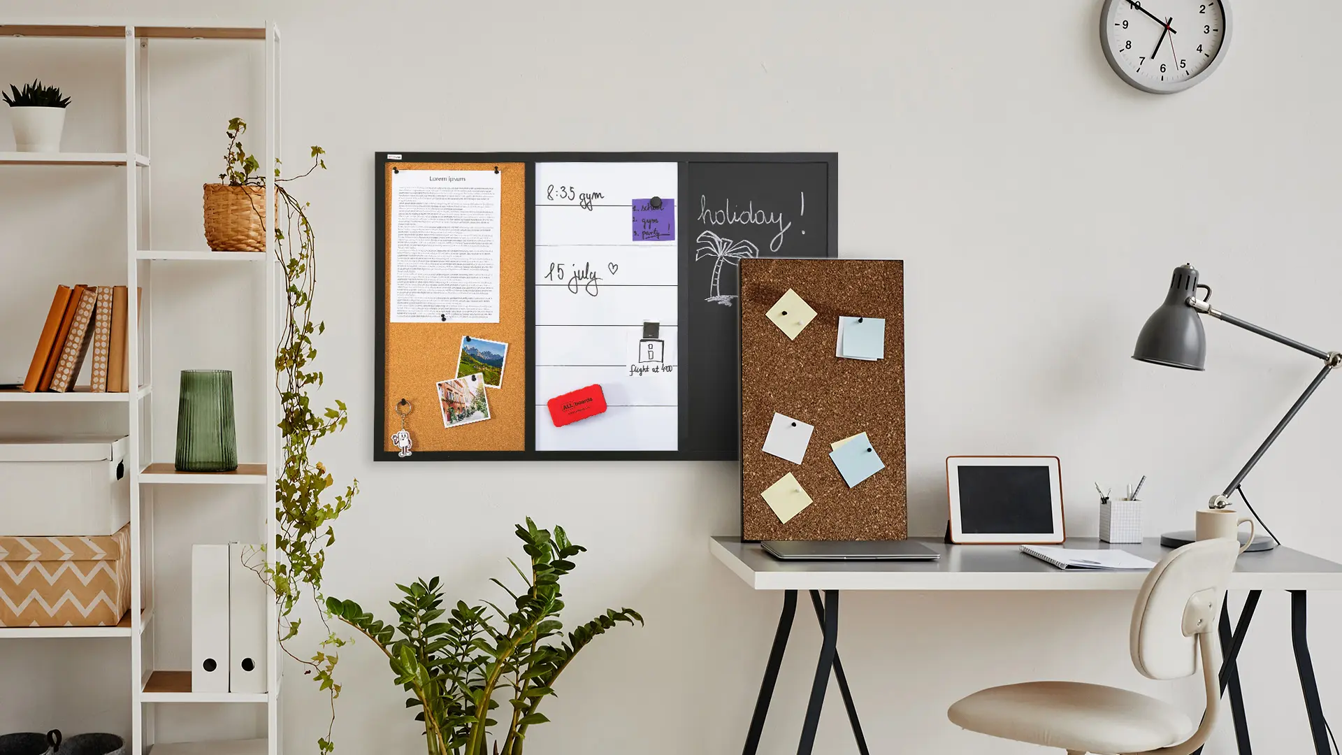 Tableau COMBI 3 en 1 : tableau effaçable à sec blanc, magnétique noir et en liège 90x60 cm + ACCESSOIRES GRATUITS – Image 8