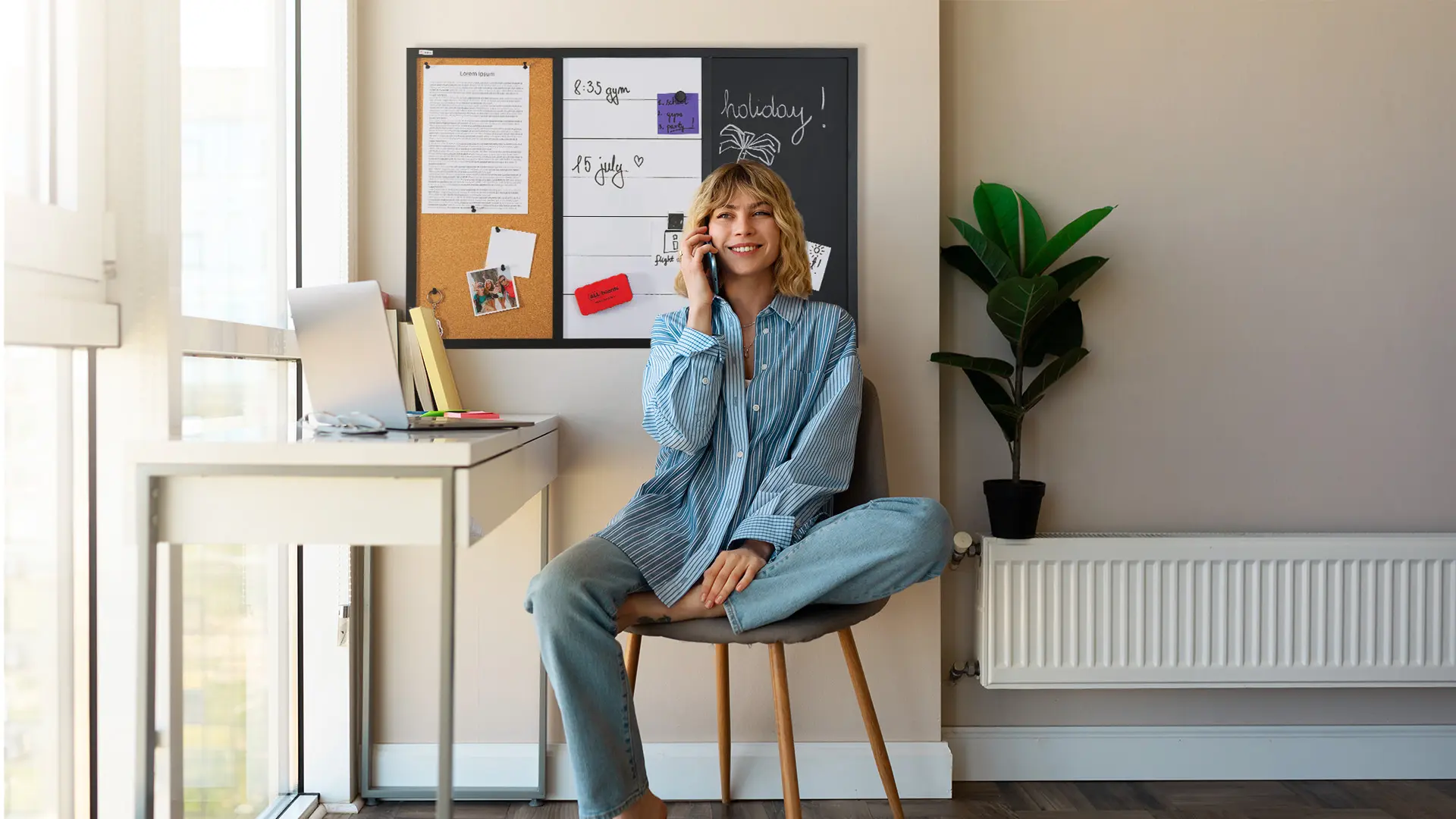 Tableau COMBI 3 en 1 : tableau effaçable à sec blanc, magnétique noir et en liège 90x60 cm + ACCESSOIRES GRATUITS