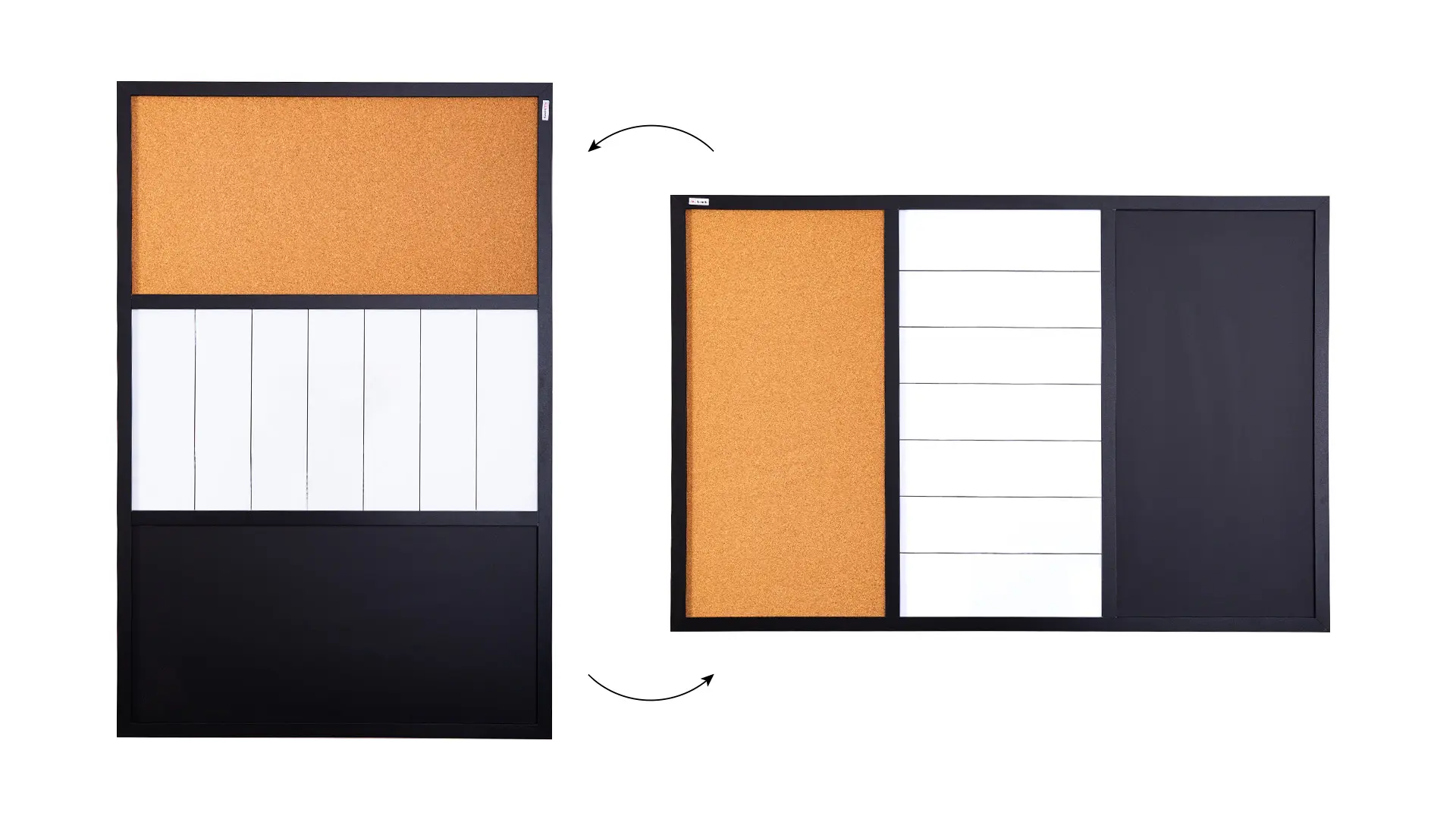 Tableau COMBI 3 en 1 : tableau effaçable à sec blanc, magnétique noir et en liège 90x60 cm + ACCESSOIRES GRATUITS – Image 4
