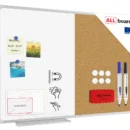 Tableau Combi 2 en 1, Blanc Magnétique Effaçable à Sec et en Liège avec Cadre en Aluminium 90x60cm