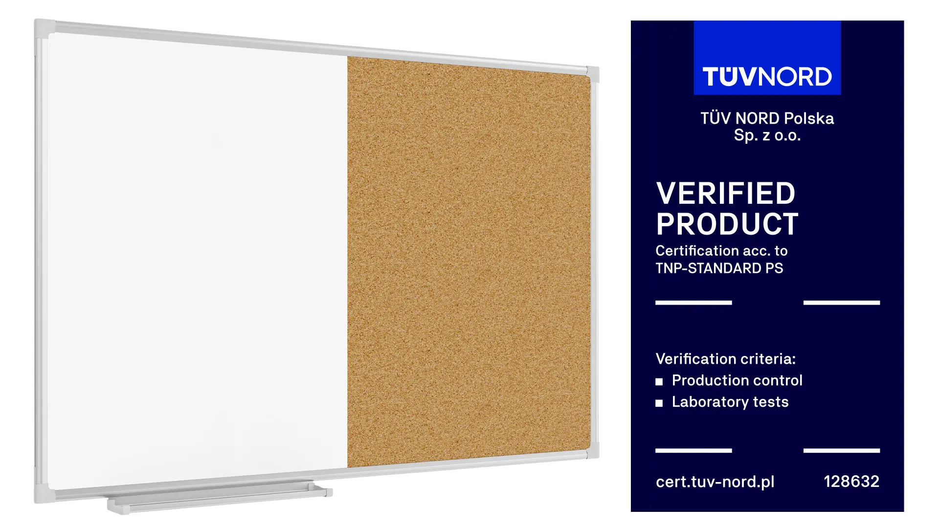 Tableau Combi 2 en 1, Blanc Magnétique Effaçable à Sec et en Liège avec Cadre en Aluminium 90x60cm