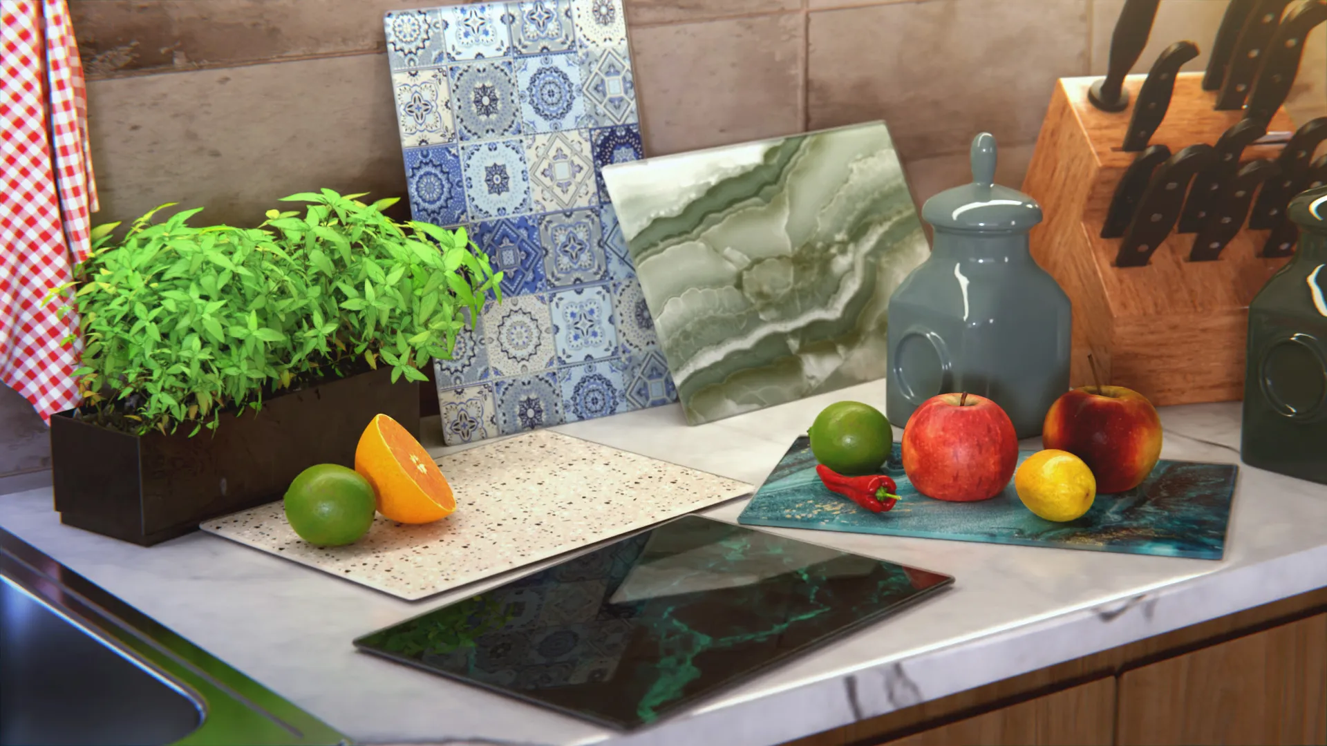 Planche à Découper & Plateau en Verre 30x20cm avec Motif BLEU ET OR – Image 11