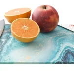 Planche à Découper & Plateau en Verre 30x20cm avec Motif BLEU ET OR