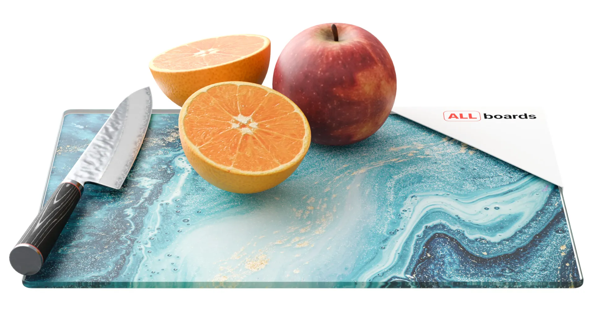 Planche à Découper & Plateau en Verre 30x20cm avec Motif BLEU ET OR