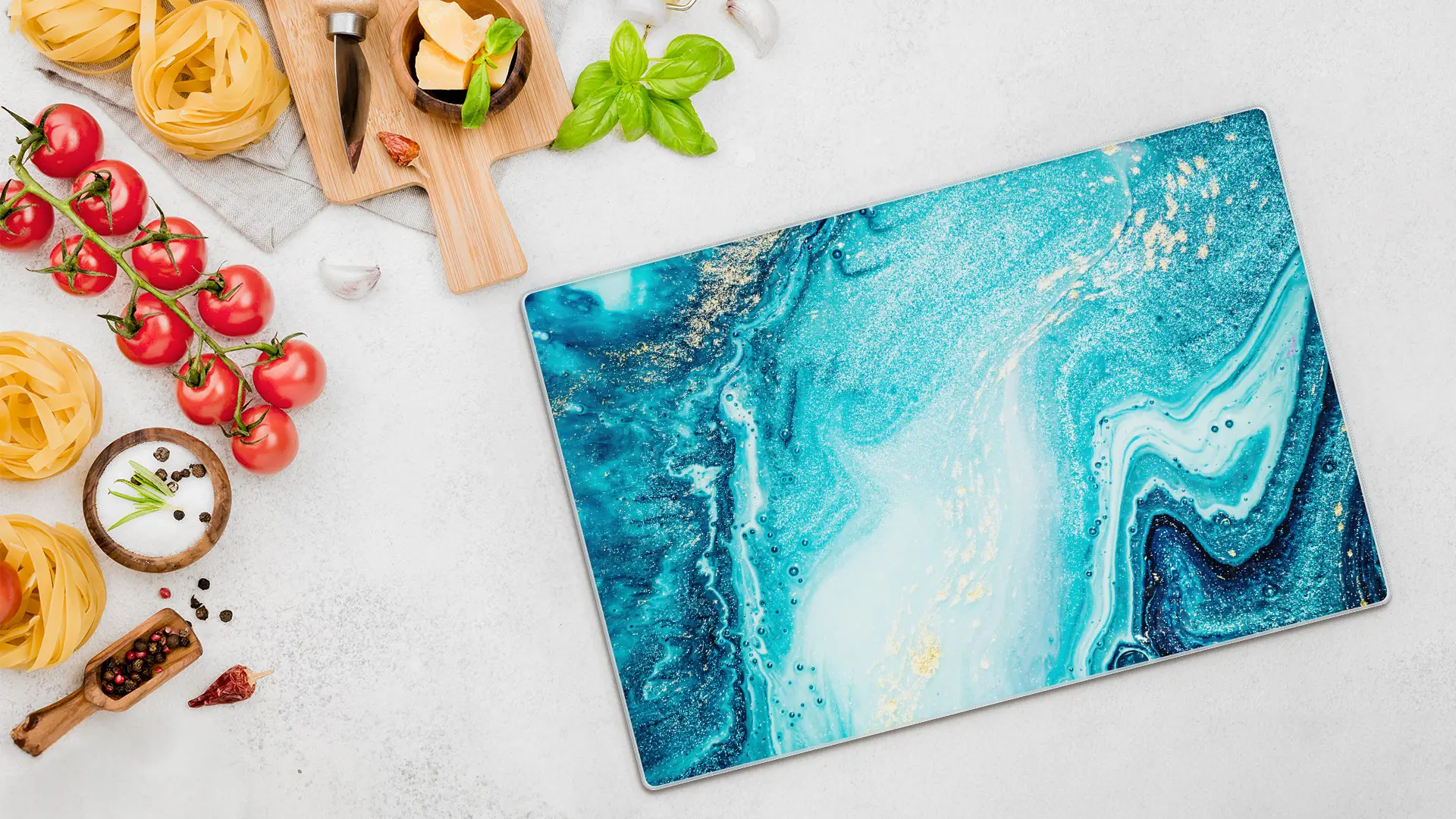 Planche à Découper & Plateau en Verre 30x20cm avec Motif BLEU ET OR – Image 14