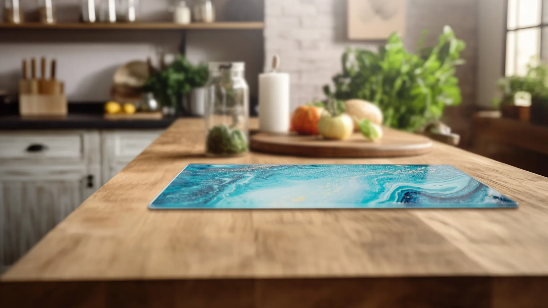 Planche à Découper & Plateau en Verre 30x20cm avec Motif BLEU ET OR – Image 3