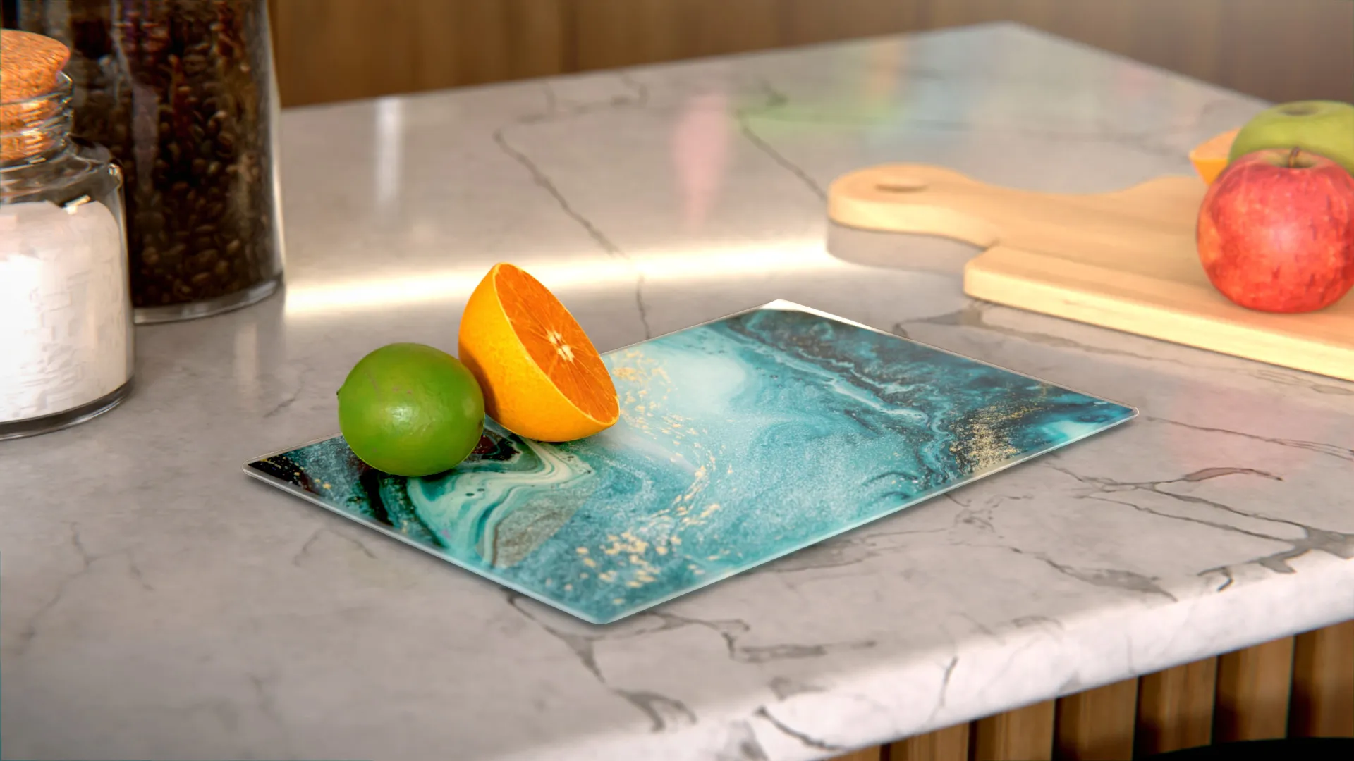 Planche à Découper & Plateau en Verre 30x20cm avec Motif BLEU ET OR – Image 4