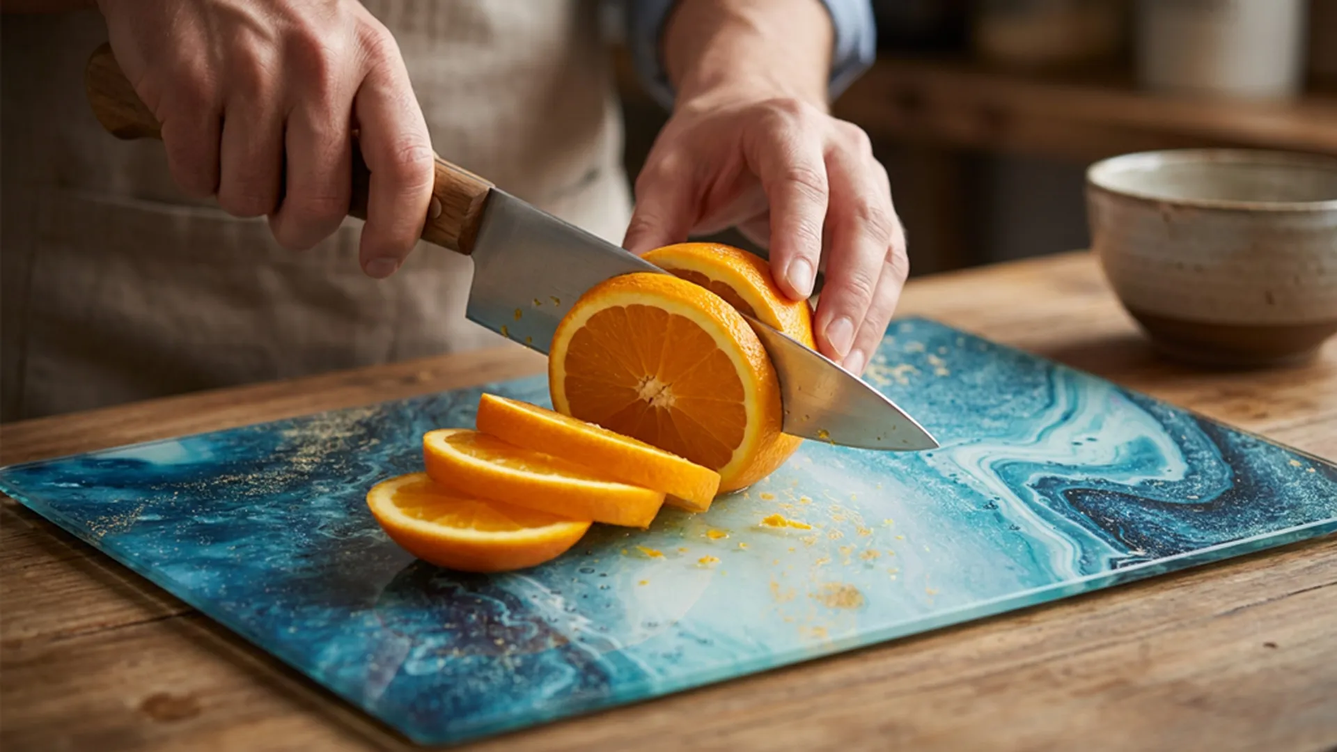 Planche à Découper & Plateau en Verre 30x20cm avec Motif BLEU ET OR – Image 6