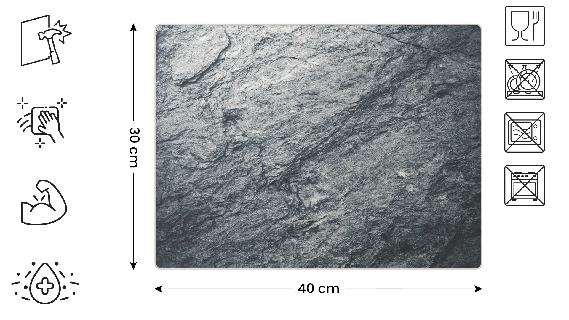 Plaque de Protection en Verre Trempé Universel et Multifonction - Planche à Découper & Plateau en Verre 30x40cm avec Motif Granite Roche Pierre – Image 2