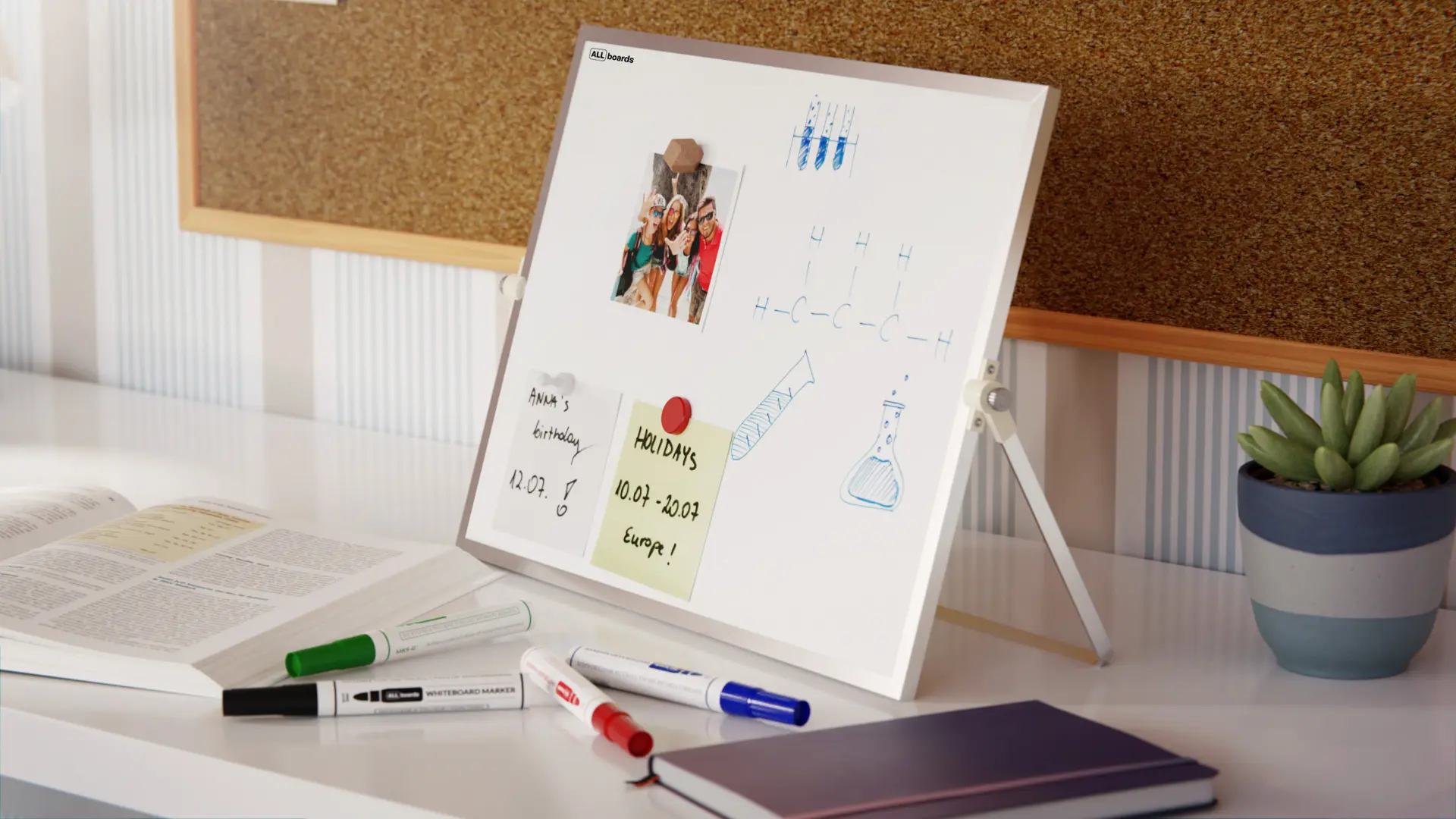 Tableau magnétique, effaçable à sec pour bureaux - 40x30 cm