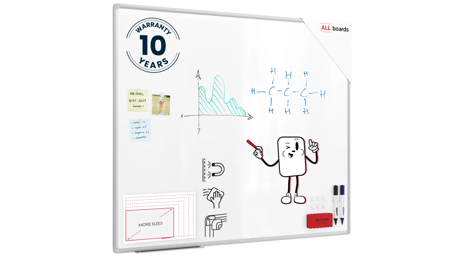 Tableau Blanc Magnétique Effaçable à Sec avec Cadre en Aluminium Premium EXPO 120x100cm + accessoires