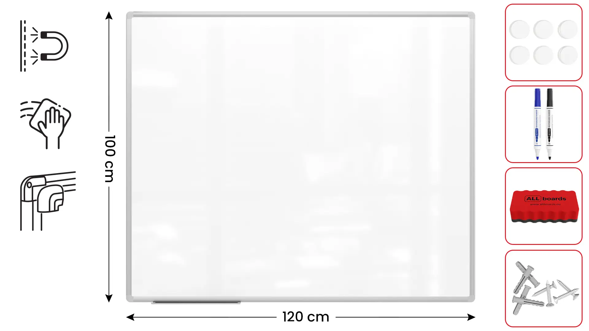 Tableau Blanc Magnétique Effaçable à Sec avec Cadre en Aluminium Premium EXPO 120x100cm + accessoires – Image 2