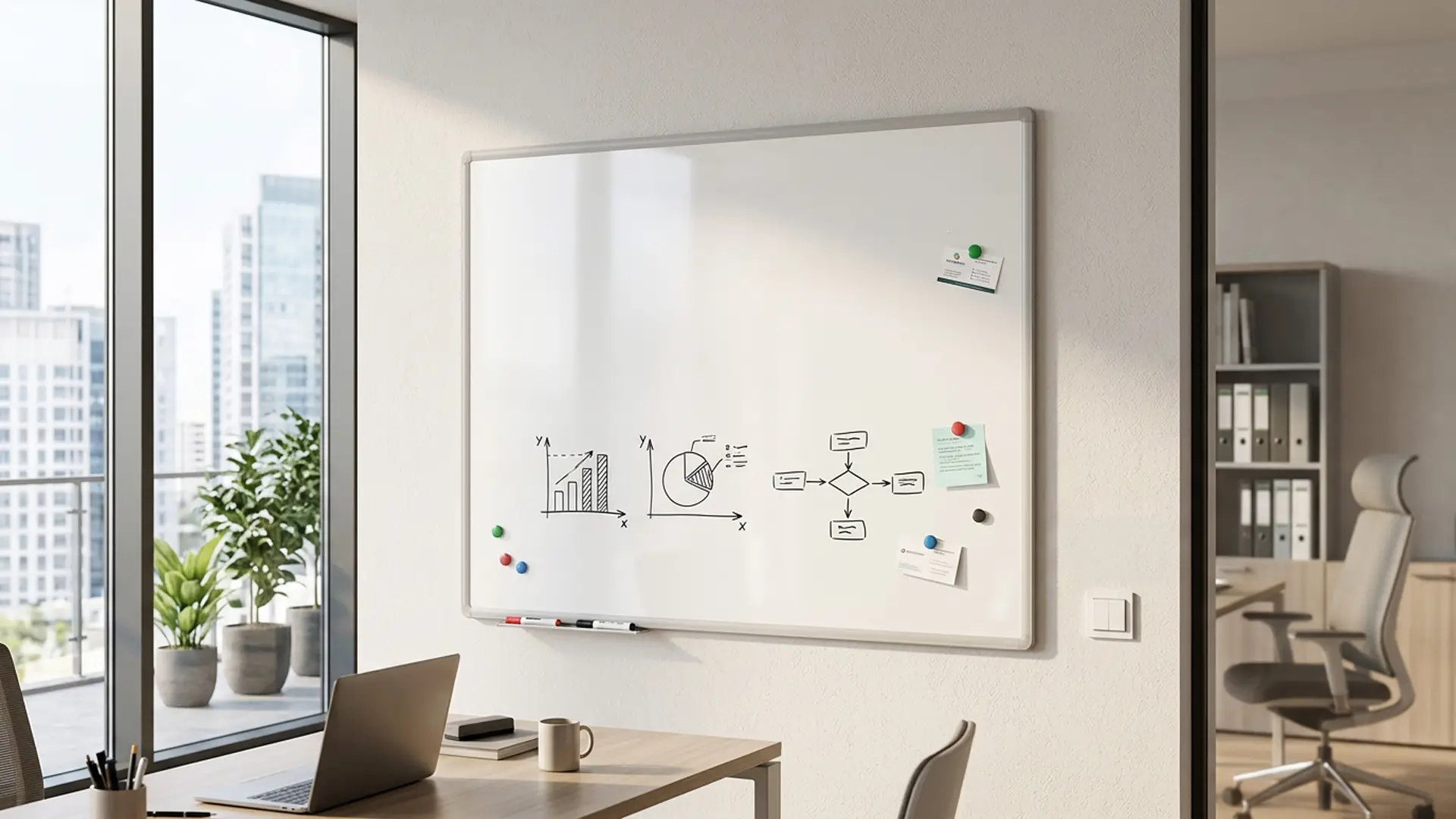Tableau Blanc Magnétique Effaçable à Sec avec Cadre en Aluminium Premium EXPO 120x90cm + accessoires – Image 10