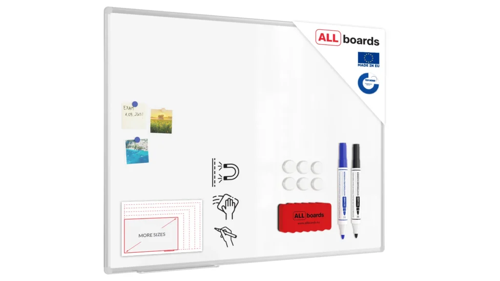 Tableau Blanc Magnétique Effaçable à Sec avec Cadre en Aluminium Premium EXPO 120x90cm
