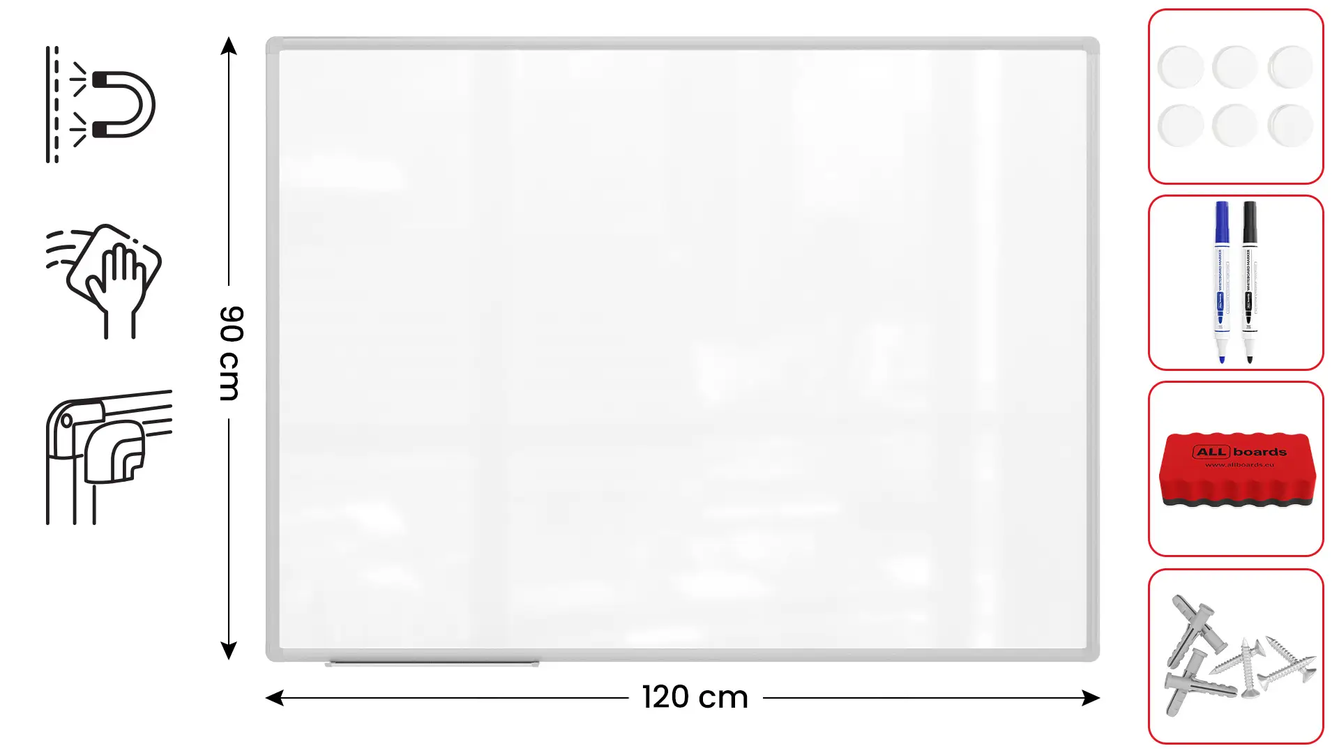 Tableau Blanc Magnétique Effaçable à Sec avec Cadre en Aluminium Premium EXPO 120x90cm + accessoires – Image 2