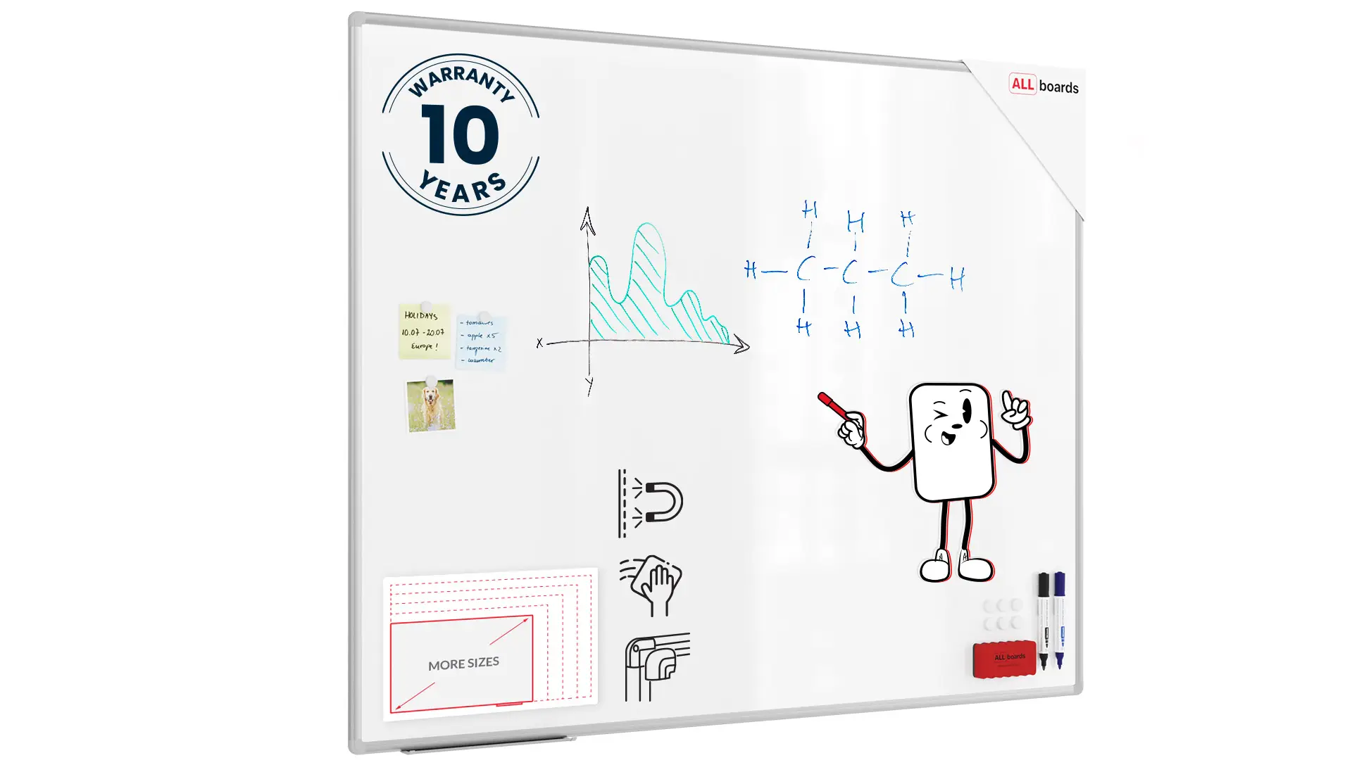 Tableau Blanc Magnétique Effaçable à Sec avec Cadre en Aluminium Premium EXPO 150x120cm + accessoires