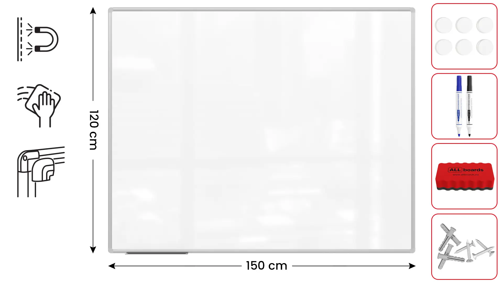 Tableau Blanc Magnétique Effaçable à Sec avec Cadre en Aluminium Premium EXPO 150x120cm + accessoires – Image 2