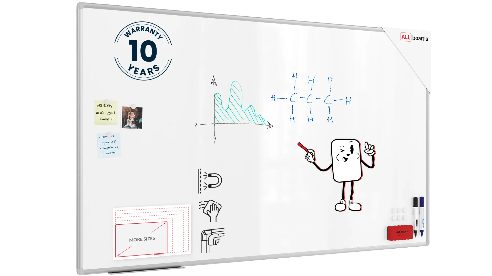 Tableau Blanc Magnétique Effaçable à Sec avec Cadre en Aluminium Premium EXPO 170x100cm + accessoires