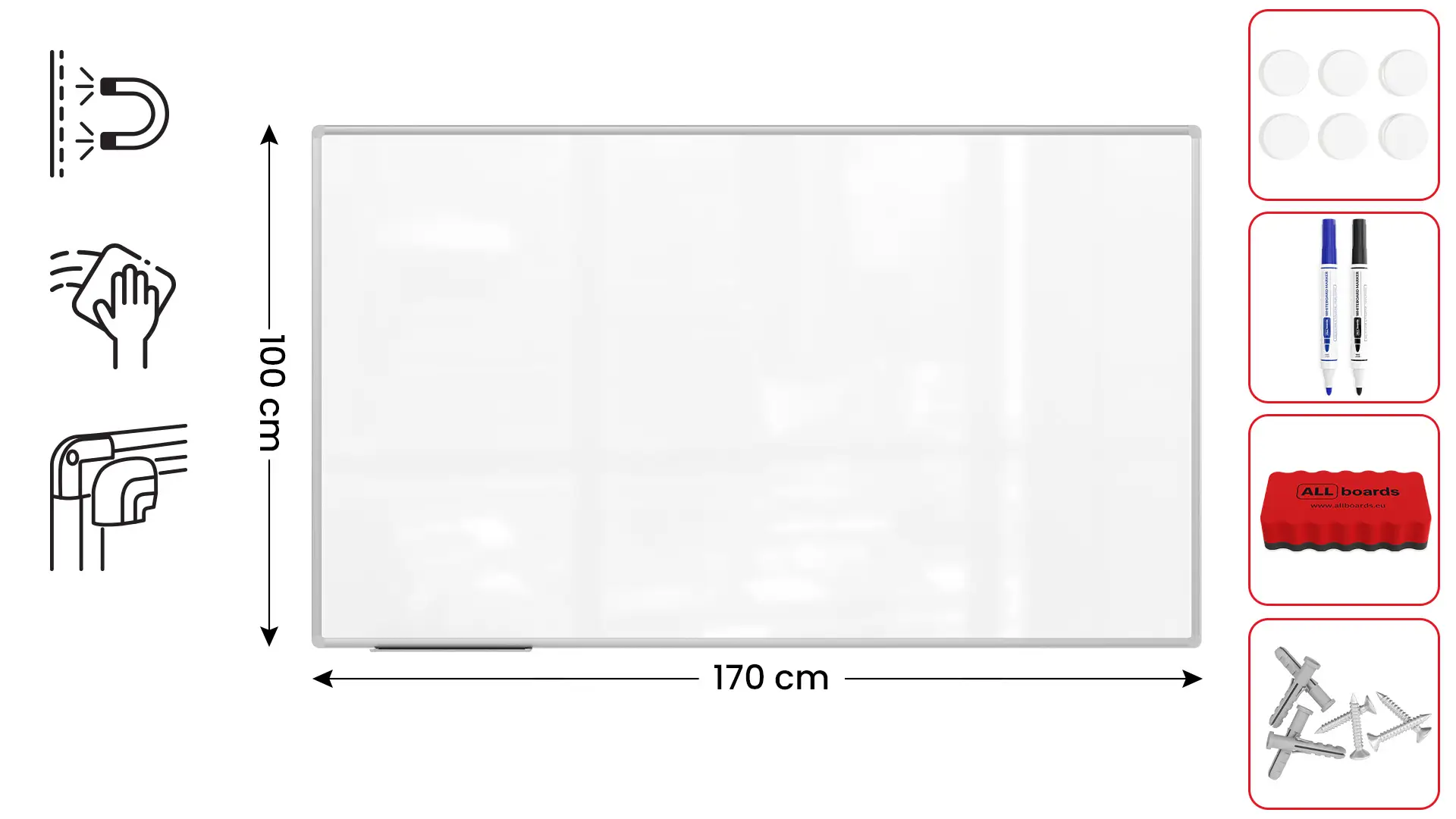 Tableau Blanc Magnétique Effaçable à Sec avec Cadre en Aluminium Premium EXPO 170x100cm + accessoires – Image 2