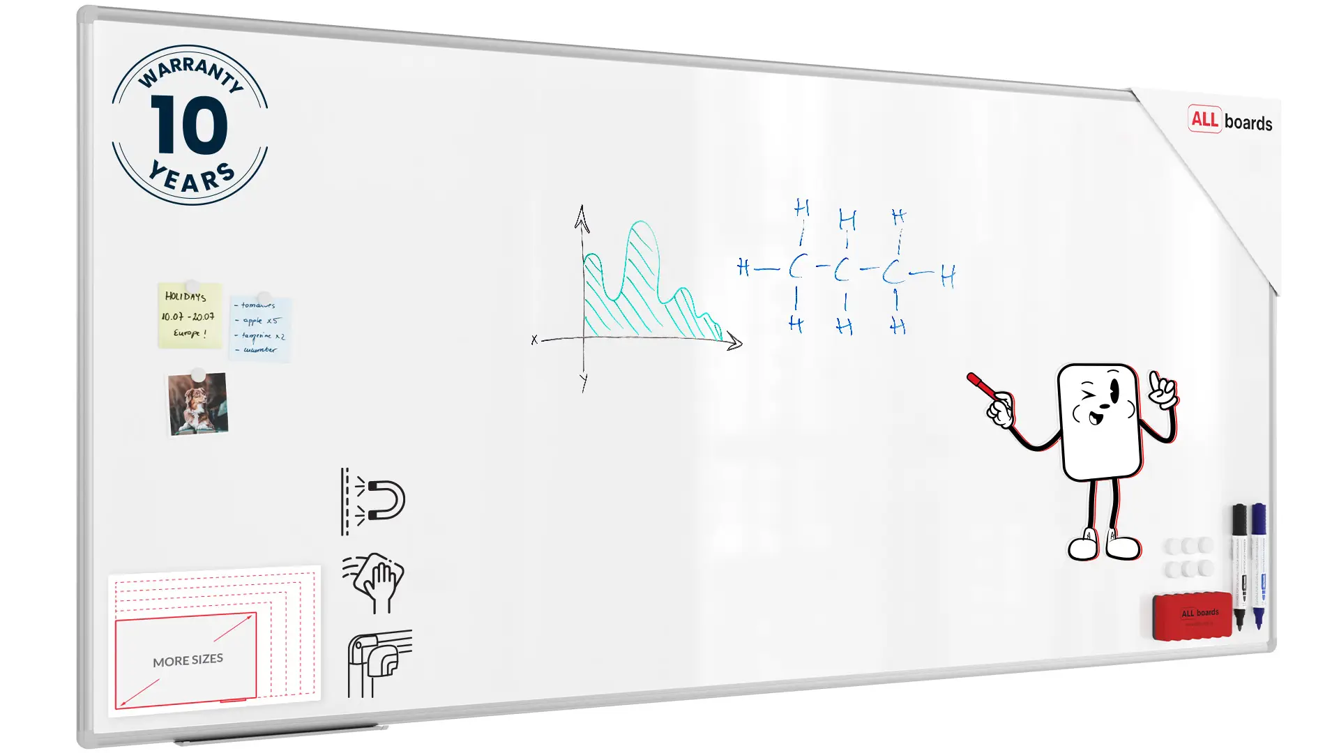 Tableau Blanc Magnétique Effaçable à Sec avec Cadre en Aluminium Premium EXPO 220x100cm + accessoires