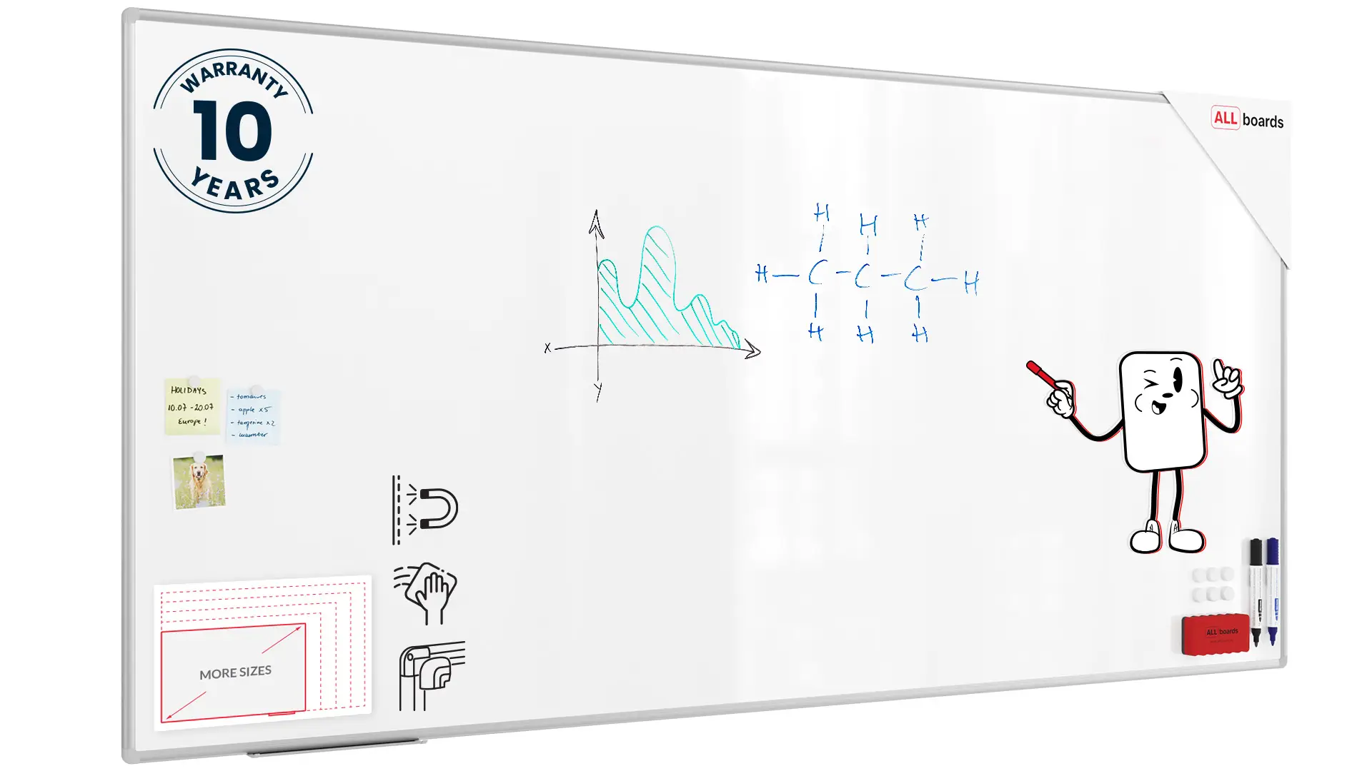 Tableau Blanc Magnétique Effaçable à Sec avec Cadre en Aluminium Premium EXPO 250x120 cm + accessoires