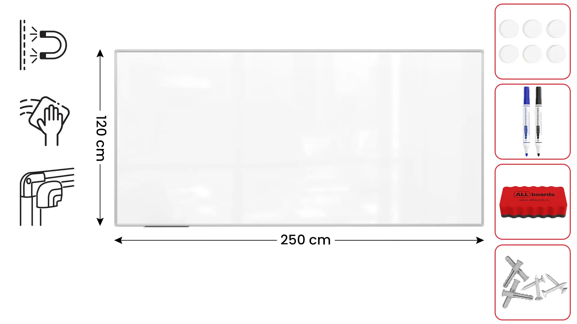 Tableau Blanc Magnétique Effaçable à Sec avec Cadre en Aluminium Premium EXPO 250x120 cm + accessoires – Image 2