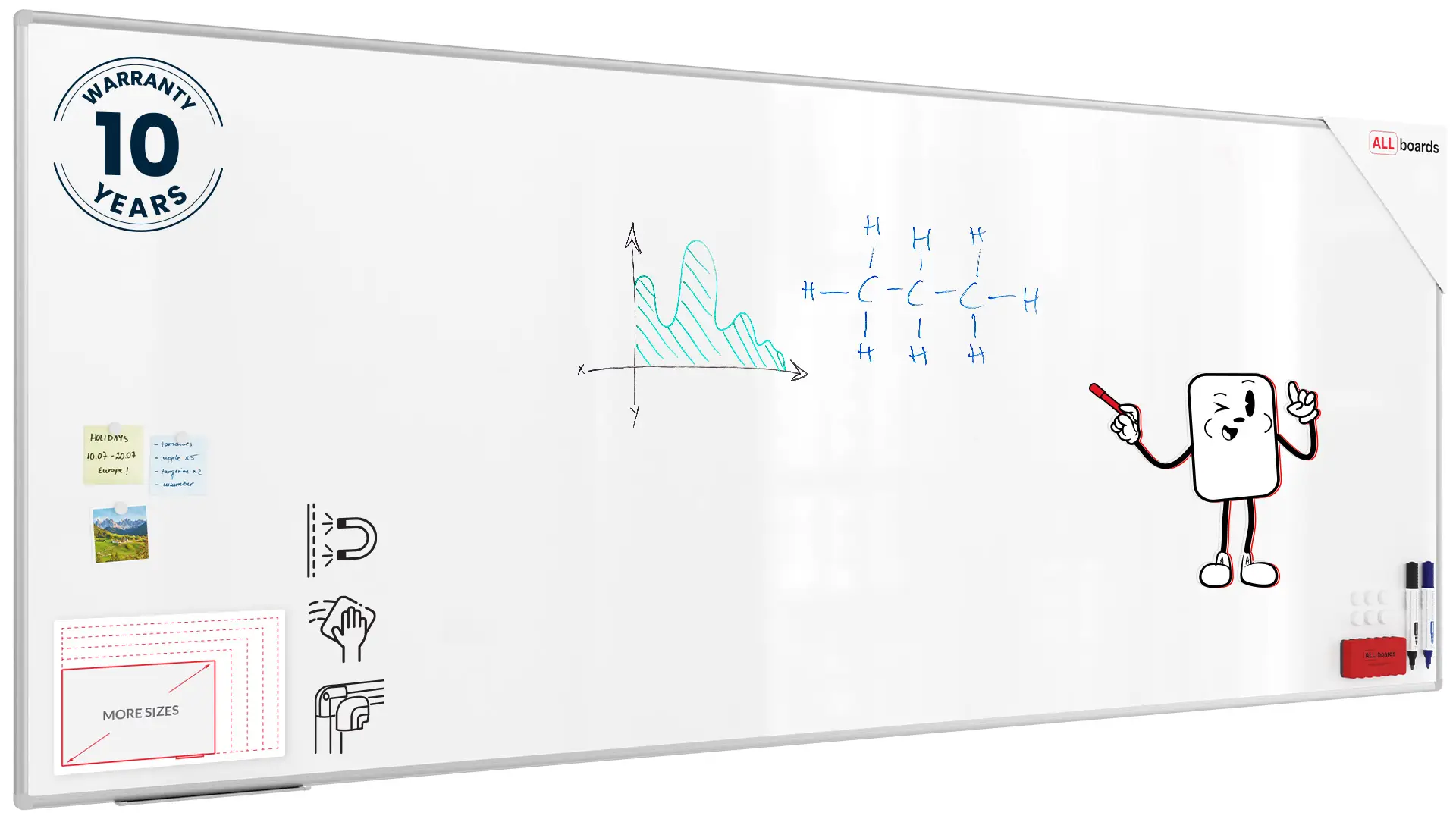 Tableau Blanc Magnétique Effaçable à Sec avec Cadre en Aluminium Premium EXPO 300x120cm + accessoires