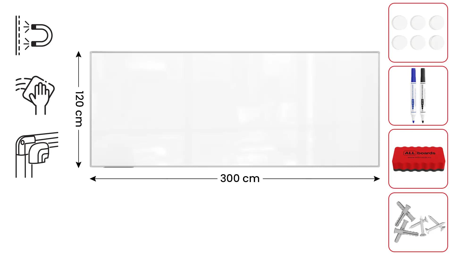 Tableau Blanc Magnétique Effaçable à Sec avec Cadre en Aluminium Premium EXPO 300x120cm + accessoires – Image 2