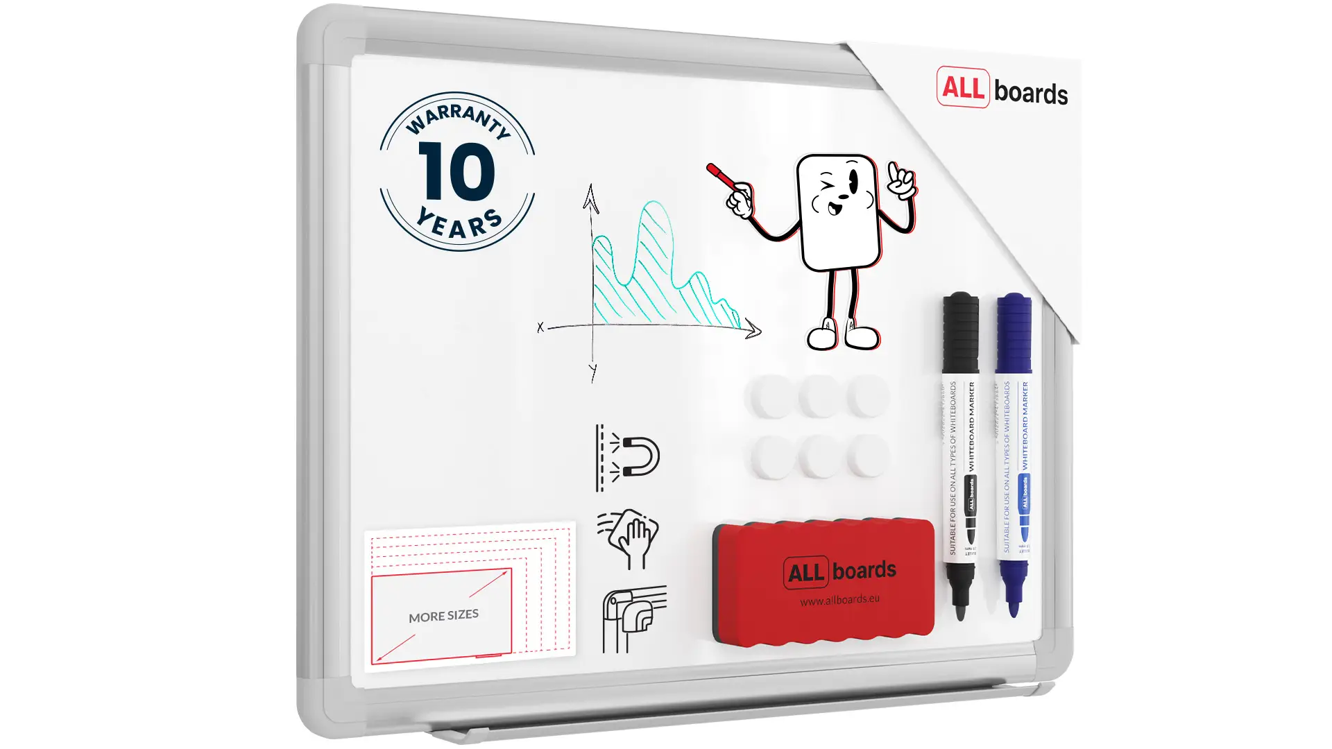 Tableau Blanc Magnétique Effaçable à Sec avec Cadre en Aluminium Premium EXPO 40x30cm + accessoires