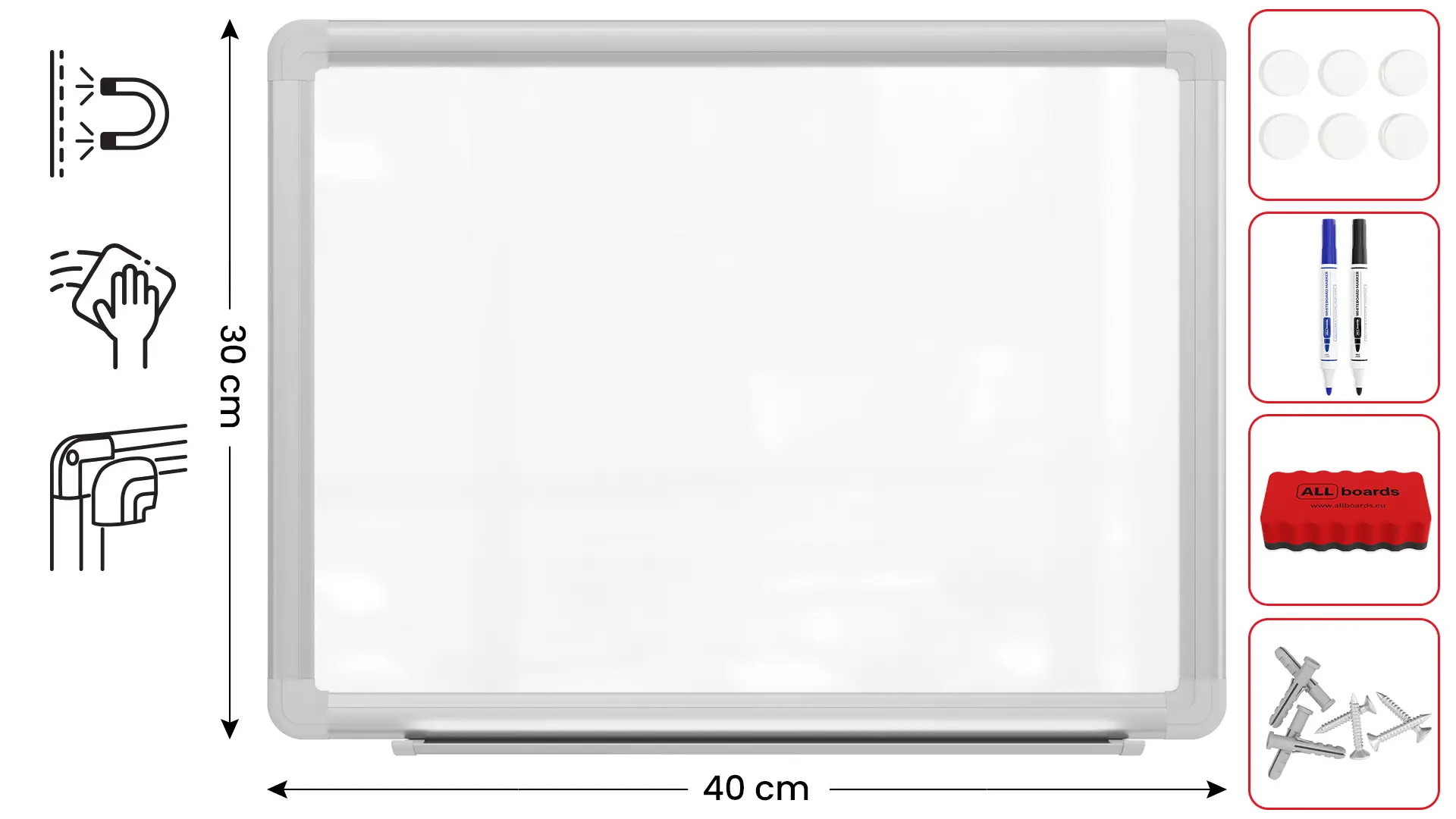 Tableau Blanc Magnétique Effaçable à Sec avec Cadre en Aluminium Premium EXPO 40x30cm + accessoires – Image 2