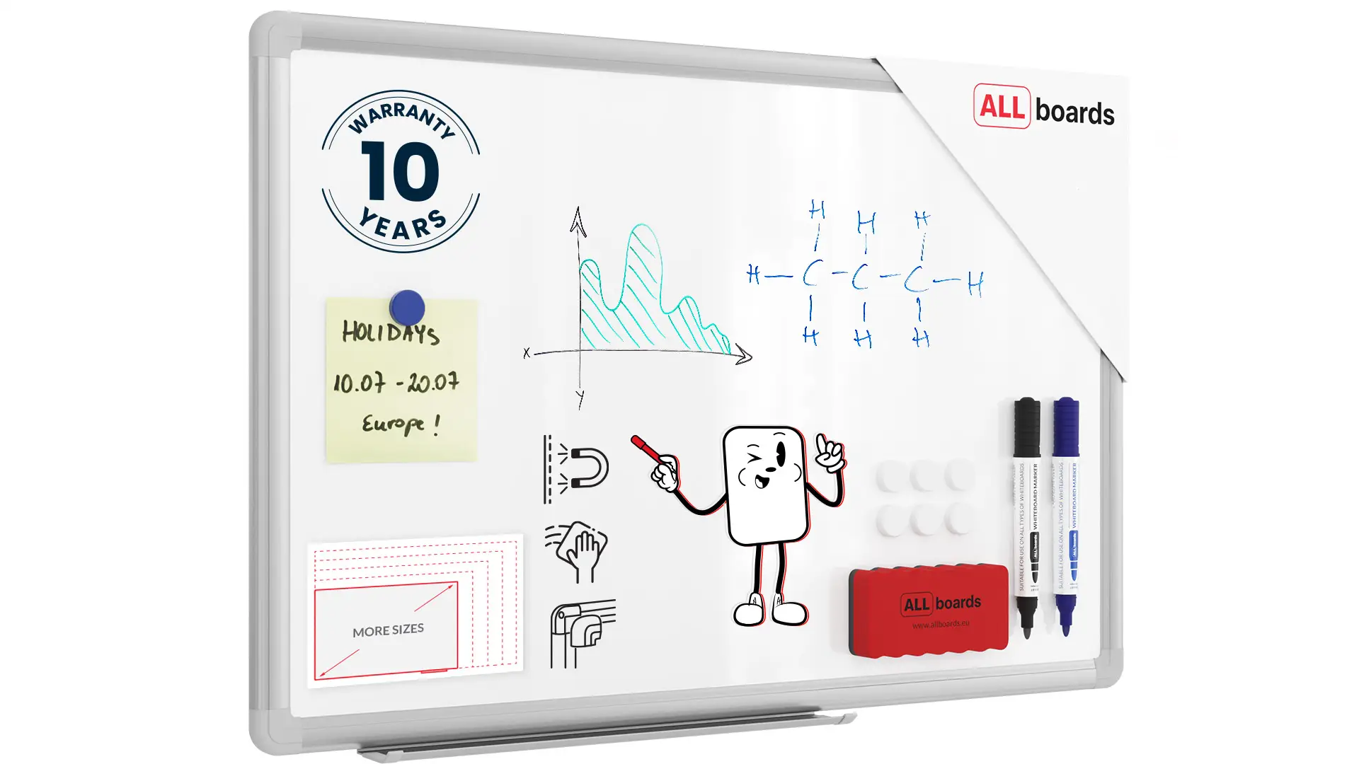 Tableau Blanc Magnétique Effaçable à Sec avec Cadre en Aluminium Premium EXPO 60x40cm + accessoires