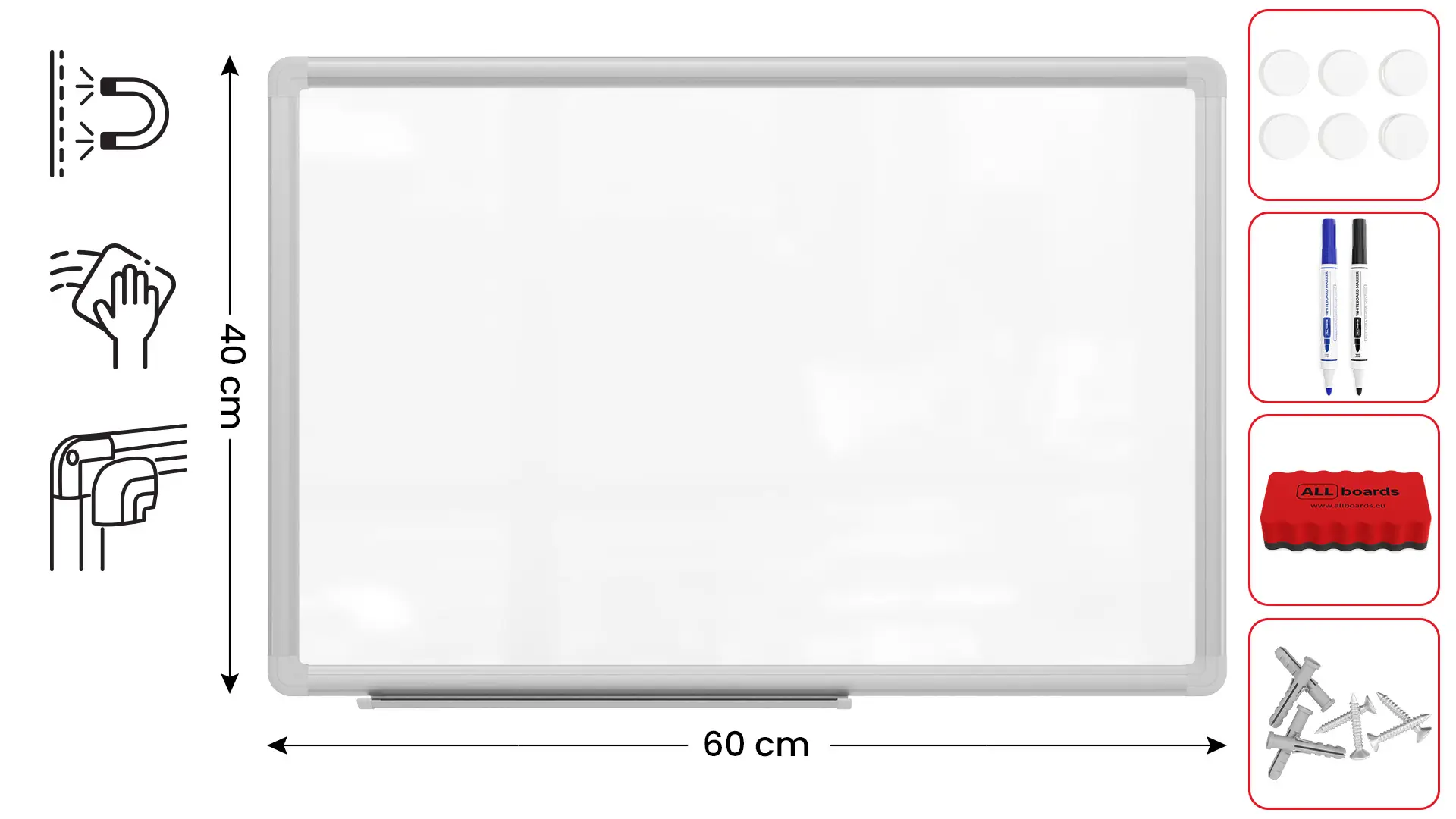 Tableau Blanc Magnétique Effaçable à Sec avec Cadre en Aluminium Premium EXPO 60x40cm + accessoires – Image 2