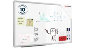 Tableau Blanc Magnétique Effaçable à Sec avec Cadre en Aluminium Premium EXPO 80x50cm + accessoires