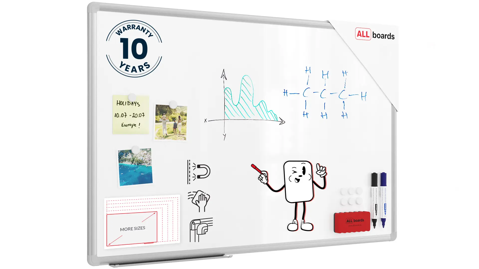 Tableau Blanc Magnétique Effaçable à Sec avec Cadre en Aluminium Premium EXPO 90x60cm + accessoires