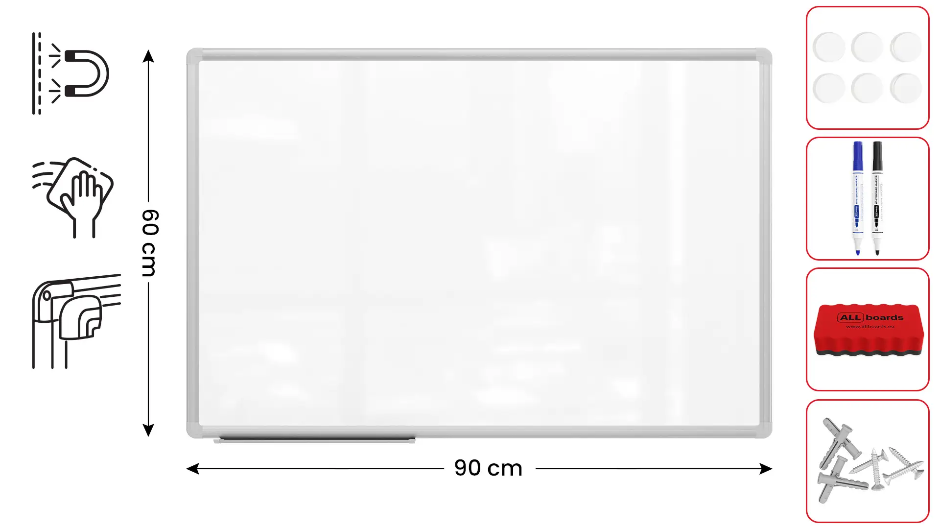 Tableau Blanc Magnétique Effaçable à Sec avec Cadre en Aluminium Premium EXPO 90x60cm + accessoires – Image 2