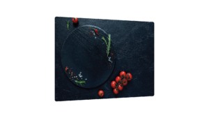 Plaque de Protection en Verre Trempé Universel et Multifonction - Planche à Découper & Plateau en Verre 60x52cm avec Motif Tomates Roche Pierre