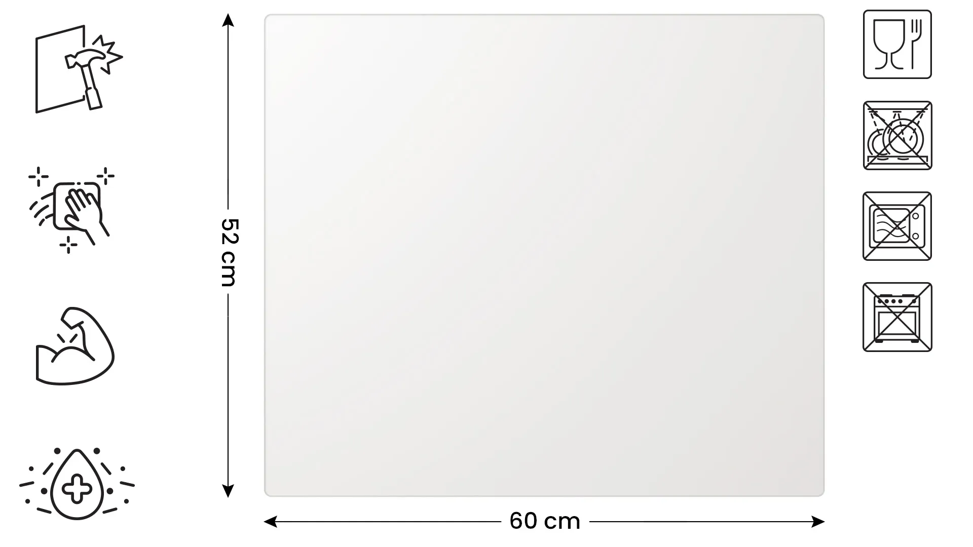 Plaque de Protection en Verre Trempé Universel et Multifonction 60x52cm avec Blanc PREMIUM SUPERWHITE, Planche à Découper, Plateau en Verre – Image 2