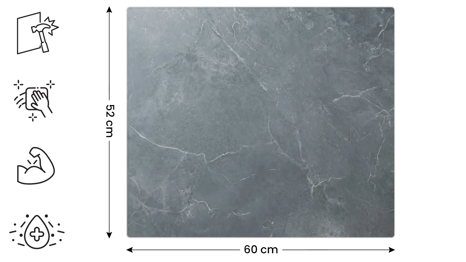 Plaque de Protection en Verre Trempé Universel et Multifonction 60x52cm avec Motif Marbre Gris Anthracite, Planche à Découper, Plateau en Verre – Image 2